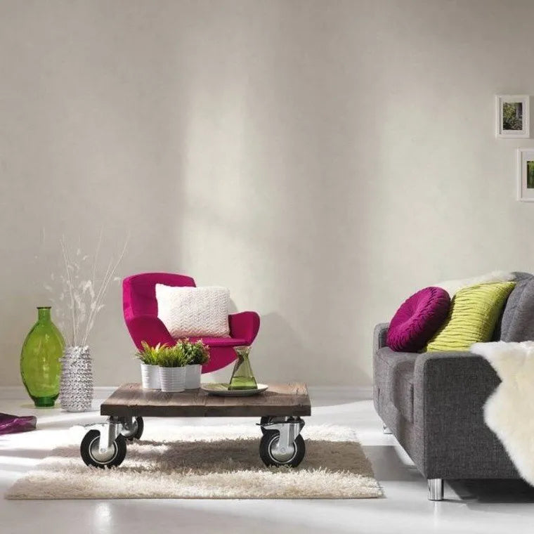 Wallpaper installed in a room showing its full pattern, color