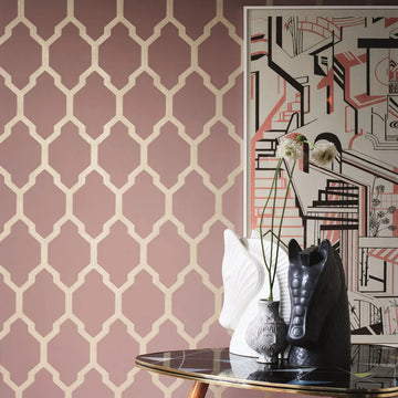 Wallpaper installed in a room showing its full pattern, color