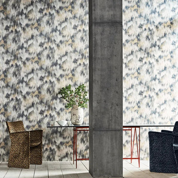 Wallpaper installed in a room showing its full pattern, color