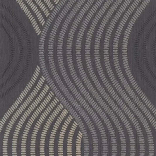 Closeup of a wallpaper showing its Black, Contemporary, Dramatic, Waves pattern, color, and subtle texture.
