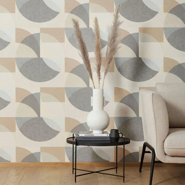Wallpaper installed in a room showing its full pattern, color