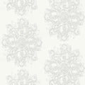 Closeup of a wallpaper showing its Contemporary, Damask, Floral, Monochrome, Two-tone pattern, color, and texture.