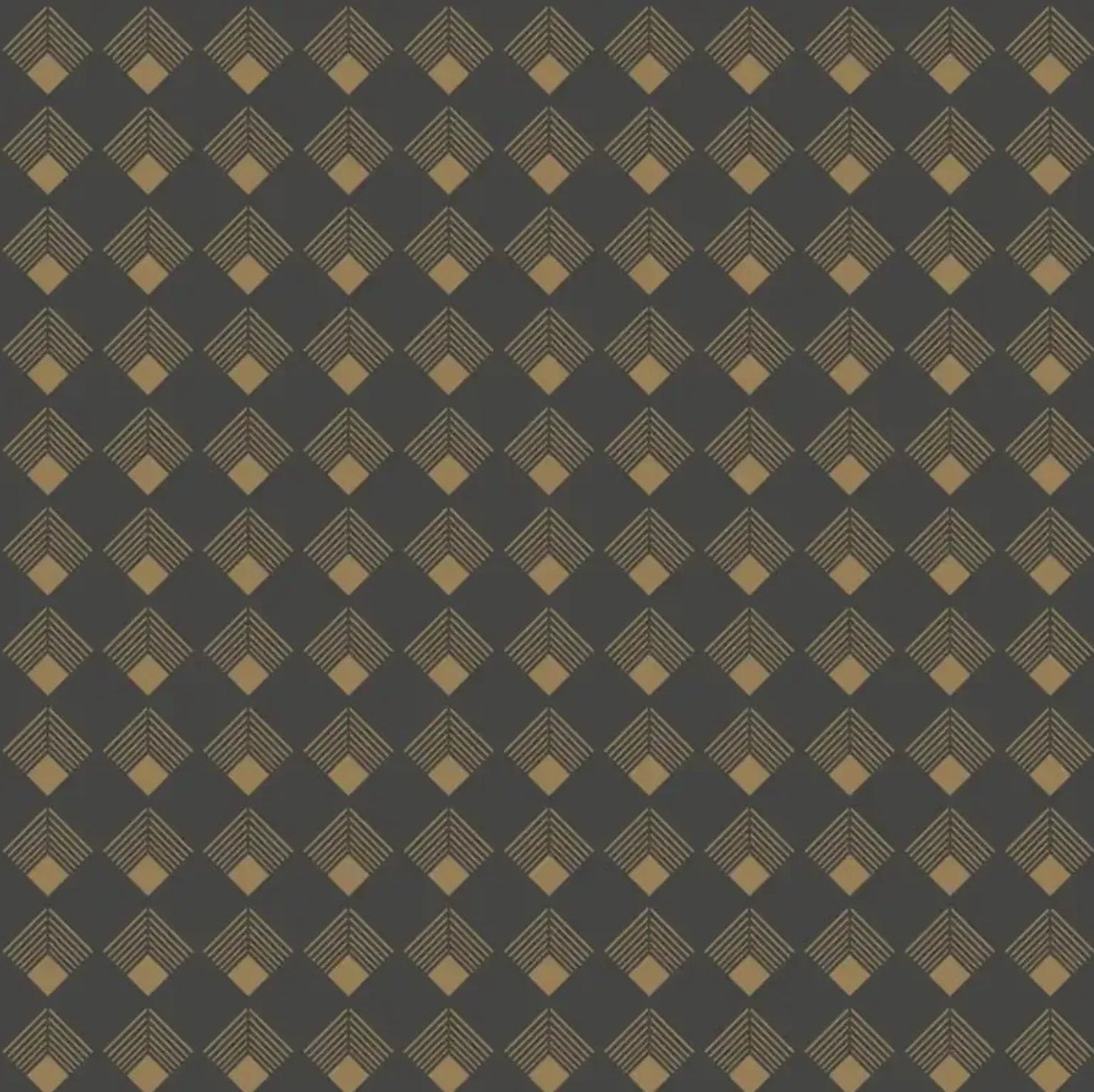 Closeup of a wallpaper showing its Art-Deco, Geometric pattern, color, and subtle texture.