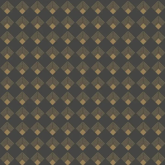 Closeup of a wallpaper showing its Art-Deco, Geometric pattern, color, and subtle texture.