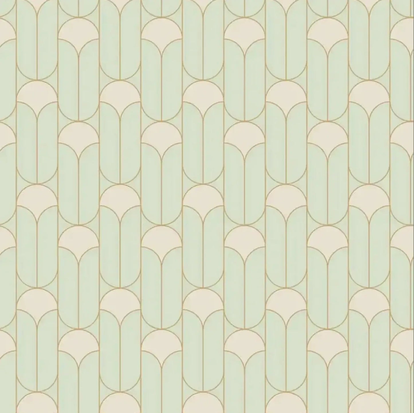 Closeup of a wallpaper showing its Art-Deco, Neutrals, Two-tone pattern, color, and subtle texture.