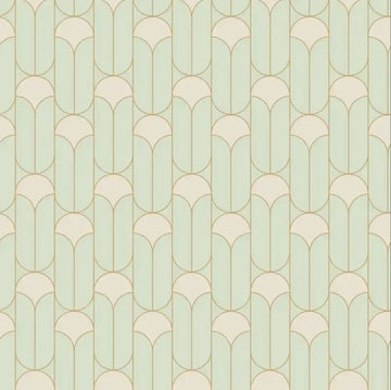 Closeup of a wallpaper showing its Art-Deco, Neutrals, Two-tone pattern, color, and subtle texture.