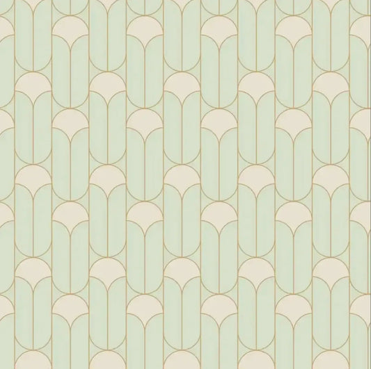 Closeup of a wallpaper showing its Art-Deco, Neutrals, Two-tone pattern, color, and subtle texture.