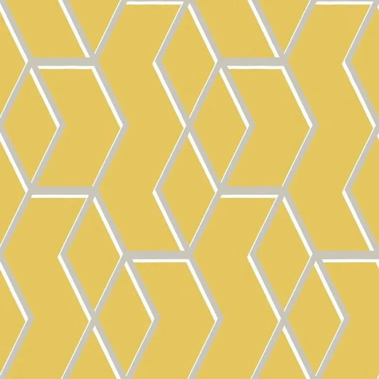 Closeup of a wallpaper showing its Contemporary, Geometric, Gold, Metallic, Pink, Two-tone pattern, color, and subtle texture.