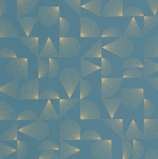Closeup of a wallpaper showing its Art-Deco, Geometric pattern, color, and subtle texture.