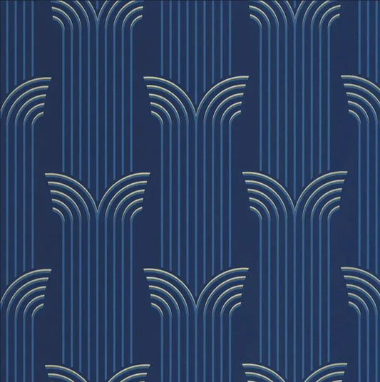 Closeup of a wallpaper showing its Art-Deco, Contemporary pattern, color, and subtle texture.
