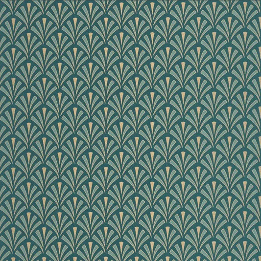 Closeup of a wallpaper showing its Art-Deco, Contemporary pattern, color, and subtle texture.