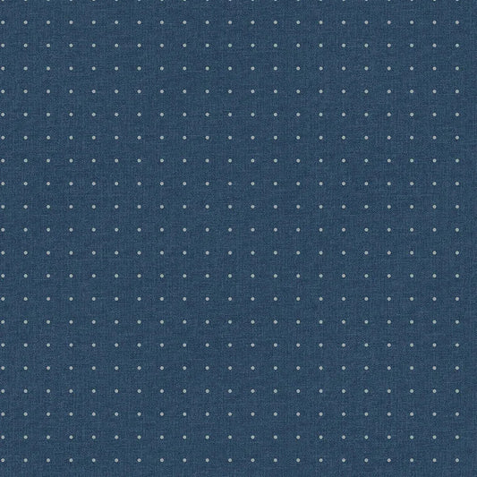 Closeup of a wallpaper showing its Blue, Dots pattern, color, and subtle texture.