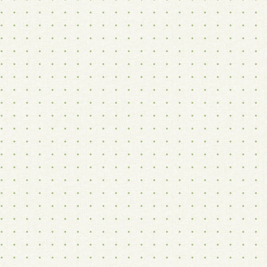 Closeup of a wallpaper showing its Cream, Dots, Green, Neutrals pattern, color, and subtle texture.