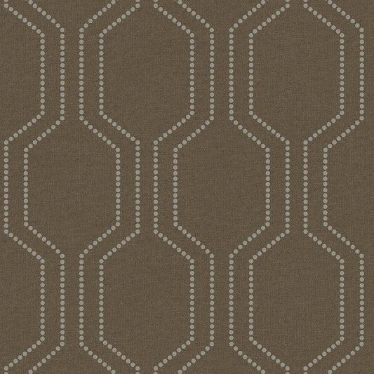 Closeup of a wallpaper showing its Brown, Contemporary, Geometric, Trellis, Unicolour pattern, color, and subtle texture.