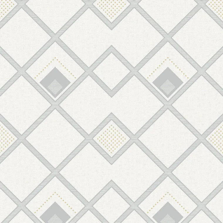 Closeup of a wallpaper showing its Contemporary, Geometric, Monochrome, White pattern, color, and subtle texture.