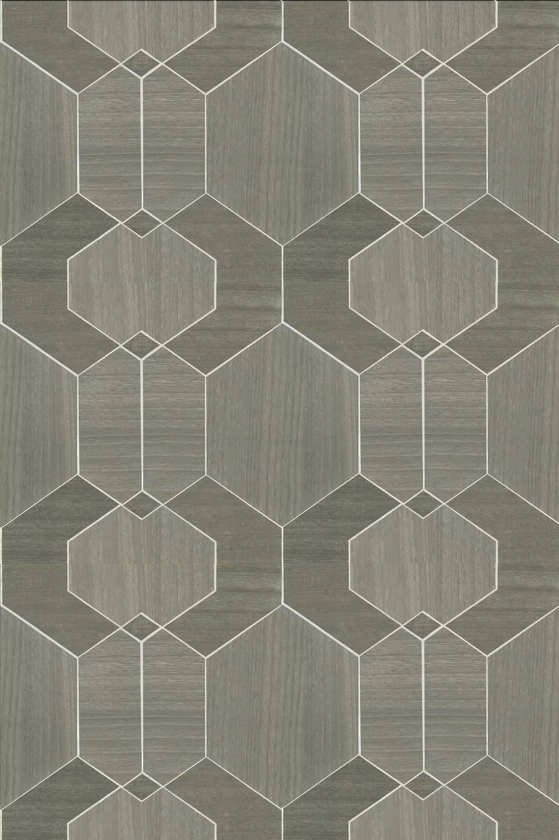 Closeup of a wallpaper showing its Geometric, Monochrome, Wood-veneer pattern, color, and subtle texture.