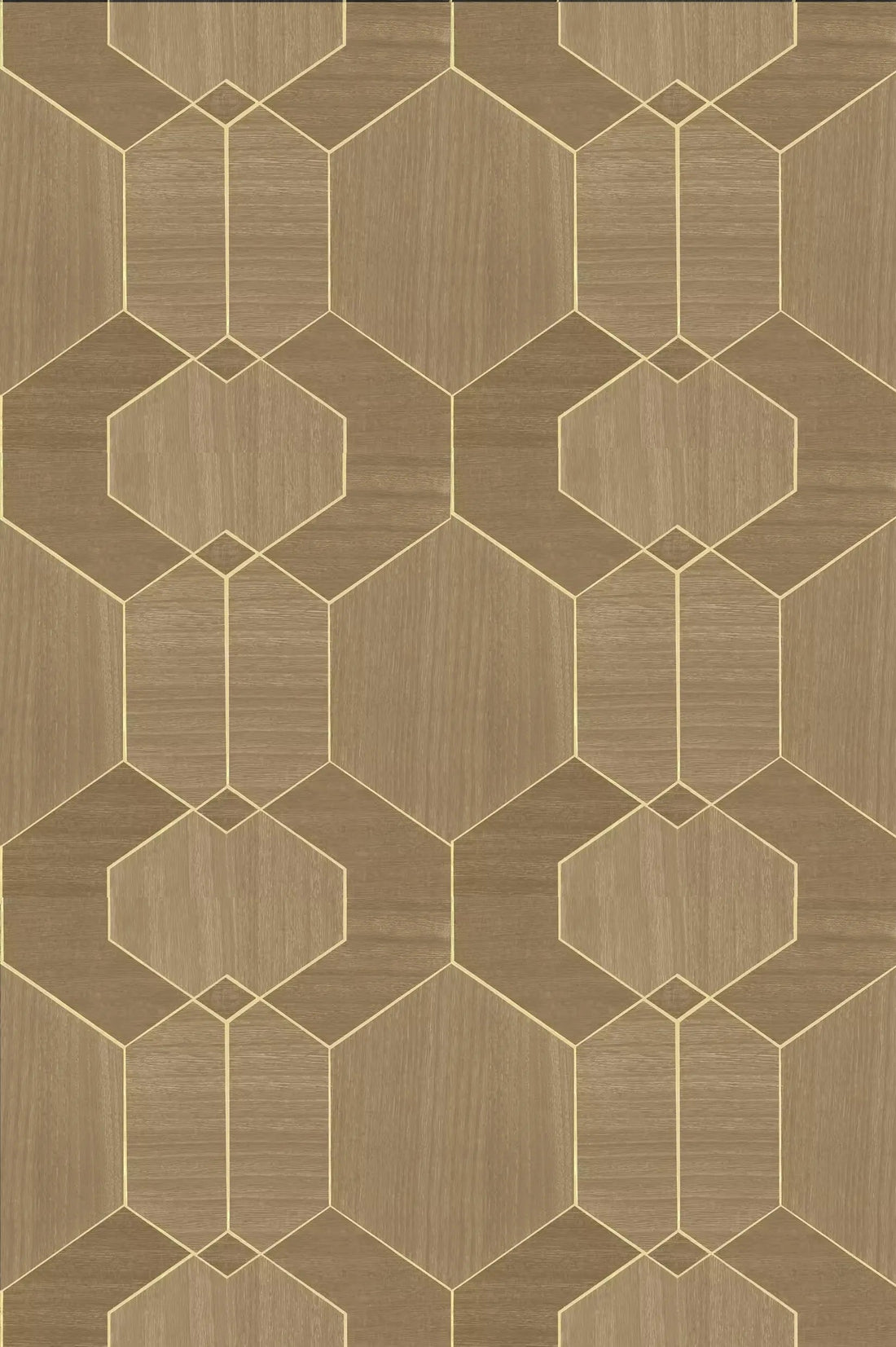 Closeup of a wallpaper showing its Geometric, Neutrals, Wood-veneer pattern, color, and subtle texture.