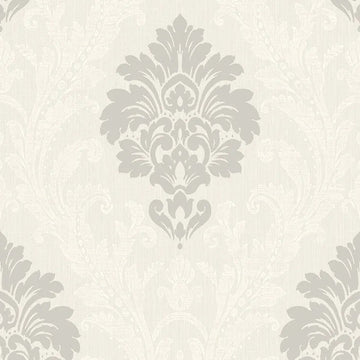 Closeup of a wallpaper showing its Damask, Neutrals, Textures, Two-tone pattern, color, and subtle texture.