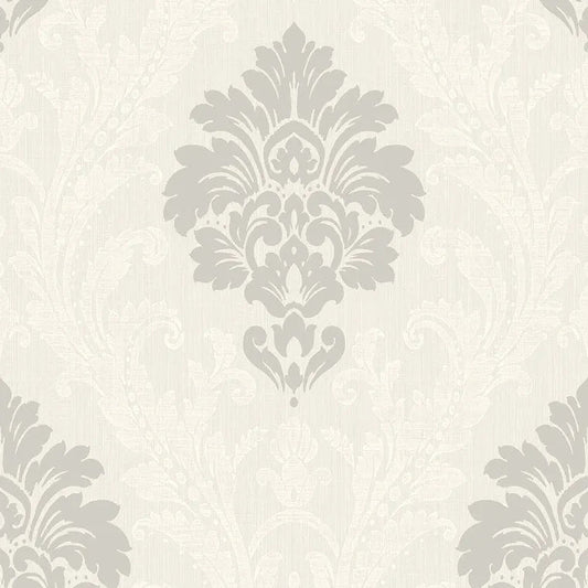 Closeup of a wallpaper showing its Damask, Neutrals, Textures, Two-tone pattern, color, and subtle texture.