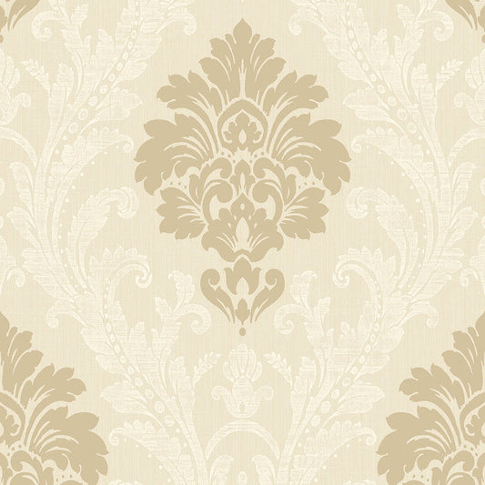 Closeup of a wallpaper showing its Damask, Neutrals, Textures pattern, color, and subtle texture.