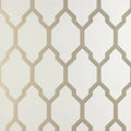 Closeup of a wallpaper showing its Contemporary, Geometric, Metallic, Neutrals, Trellis, Two-tone pattern, color, and subtle texture.