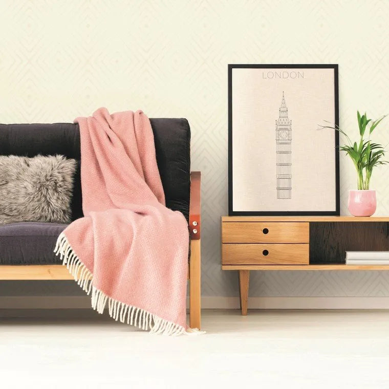 Closeup of a wallpaper showing its Contemporary, Geometric, Neutrals, Two-tone pattern, color, and subtle texture.