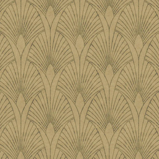 Closeup of a wallpaper showing its Art-Deco, Gold, Neutrals pattern, color, and texture.