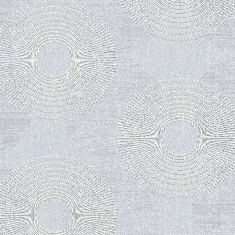 Closeup of a wallpaper showing its Blue, Circles, Contemporary, Grey pattern, color, and subtle texture.