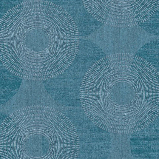 Closeup of a wallpaper showing its Blue, Circles, Contemporary pattern, color, and subtle texture.