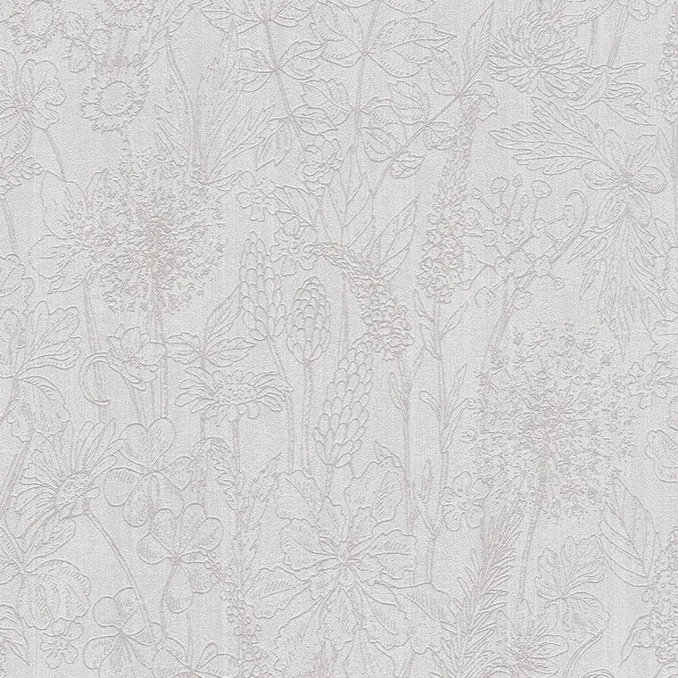 Closeup of a wallpaper showing its Contemporary, Floral, Grey, Neutrals pattern, color, and subtle texture.