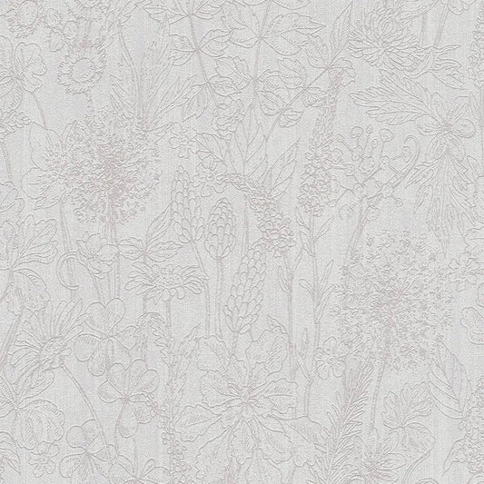Closeup of a wallpaper showing its Contemporary, Floral, Grey, Neutrals pattern, color, and subtle texture.