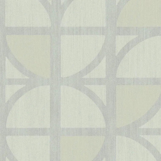 Closeup of a wallpaper showing its Art-Deco, Contemporary, Geometric, Neutrals, Two-tone pattern, color, and subtle texture.