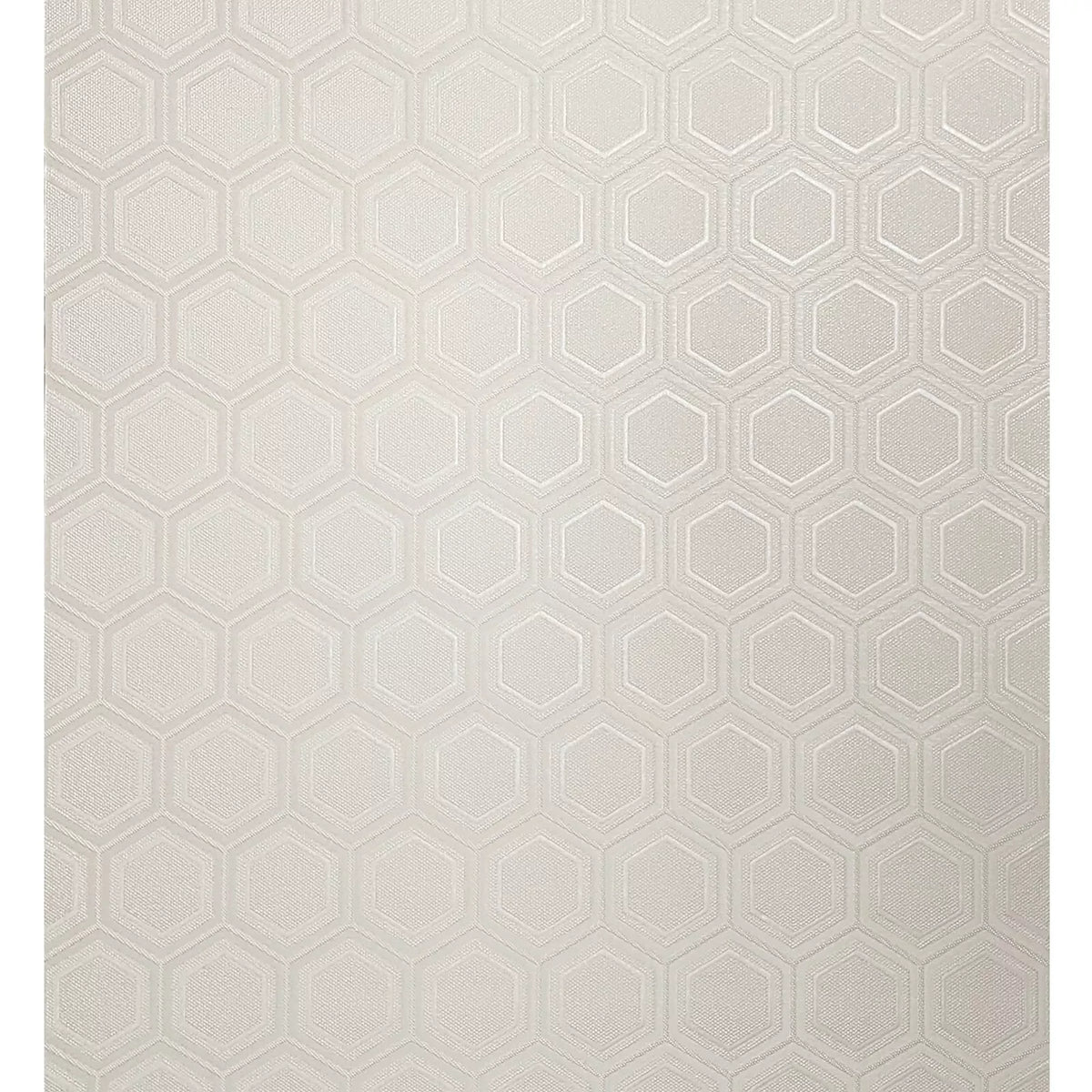 Hexagonal pattern wallpaper on a light gray 