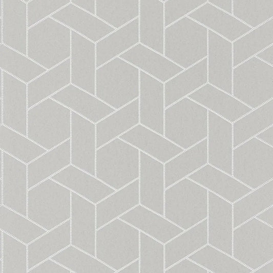 Closeup of a wallpaper showing its Art-Deco, Contemporary, Geometric, Neutrals, Two-tone pattern, color, and subtle texture.