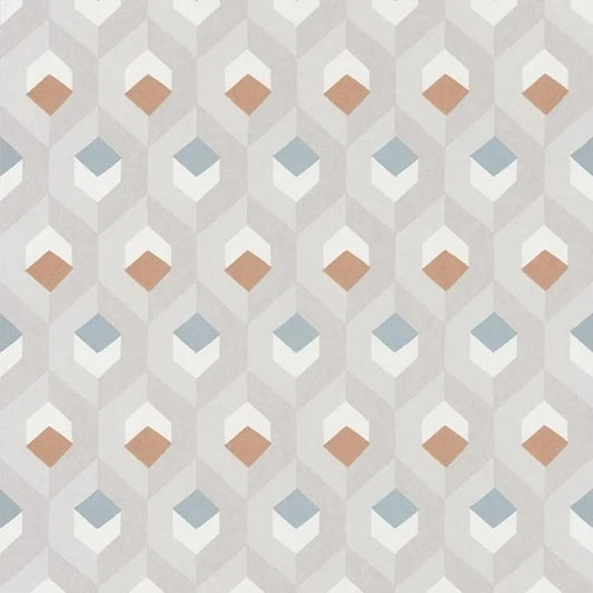 Closeup of a wallpaper showing its Contemporary, Geometric, Neutrals, Two-tone pattern, color, and subtle texture.