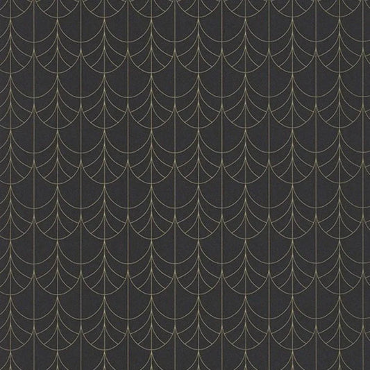 Closeup of a wallpaper showing its Art-Deco, Contemporary, Dramatic, Two-tone pattern, color, and subtle texture.