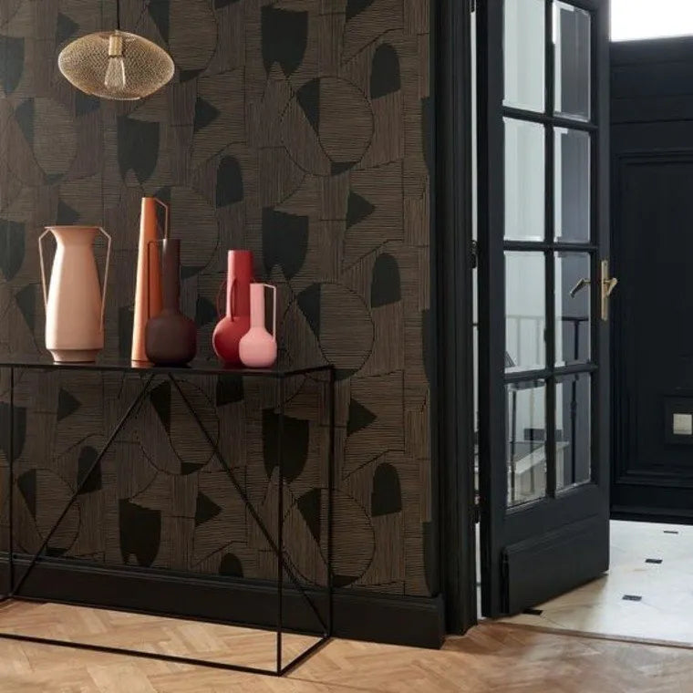 Wallpaper installed in a room showing its full pattern, color