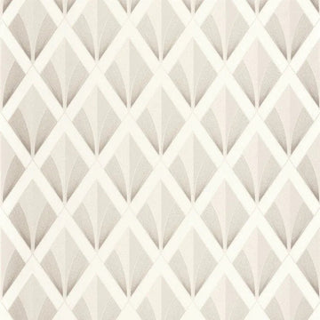 Closeup of a wallpaper showing its Art-Deco, Contemporary, Geometric, Neutrals, Two-tone pattern, color, and subtle texture.