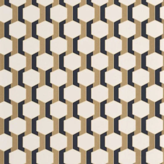 Closeup of a wallpaper showing its Art-Deco, Contemporary, Dramatic, Geometric, Two-tone pattern, color, and subtle texture.