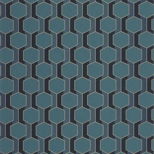 Closeup of a wallpaper showing its Art-Deco, Contemporary, Dramatic, Geometric, Two-tone pattern, color, and subtle texture.