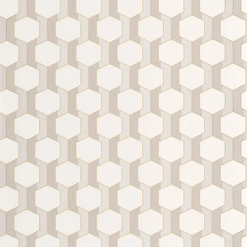 Closeup of a wallpaper showing its Art-Deco, Contemporary, Geometric, Neutrals, Two-tone pattern, color, and subtle texture.