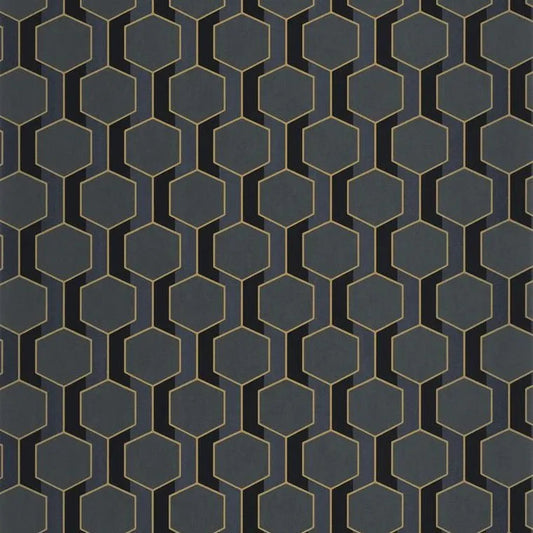 Closeup of a wallpaper showing its Art-Deco, Contemporary, Dramatic, Geometric, Two-tone pattern, color, and subtle texture.
