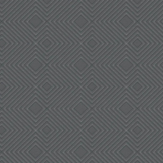 Closeup of a wallpaper showing its Black, Contemporary, Geometric, Monochrome, Plain pattern, color, and subtle texture.