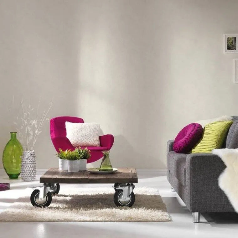 Wallpaper installed in a room showing its full pattern, color