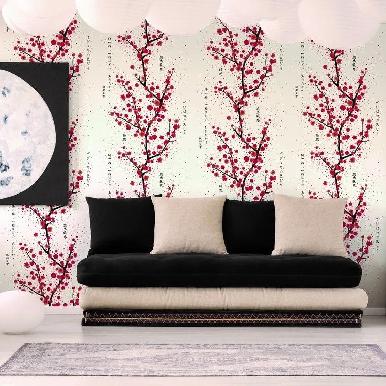 Closeup of a wallpaper showing its Black, Floral, Gold, Nature, Two-tone pattern, color, and texture.