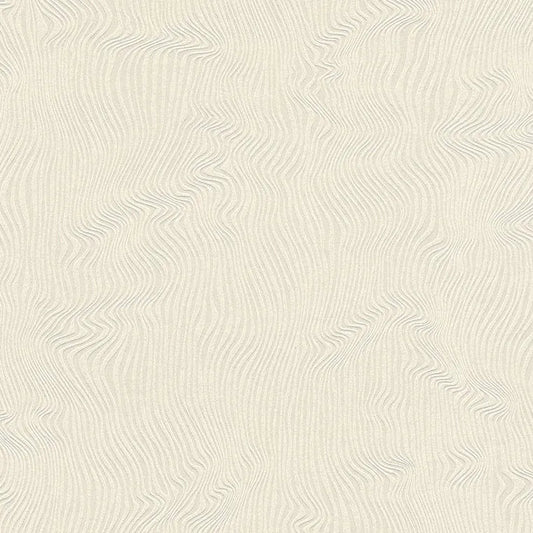 Closeup of a wallpaper showing its Beige, Contemporary, Neutrals, Plain, Waves pattern, color, and subtle texture.