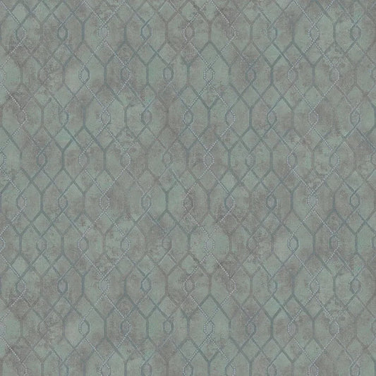 Closeup of a wallpaper showing its Contemporary, Geometric, Green, Grey, Plain, Trellis pattern, color, and texture.