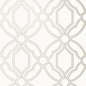Closeup of a wallpaper showing its Geometric, Neutrals, Trellis, Two-tone pattern, color, and subtle texture.