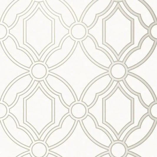 Closeup of a wallpaper showing its Geometric, Neutrals, Trellis, Two-tone pattern, color, and subtle texture.