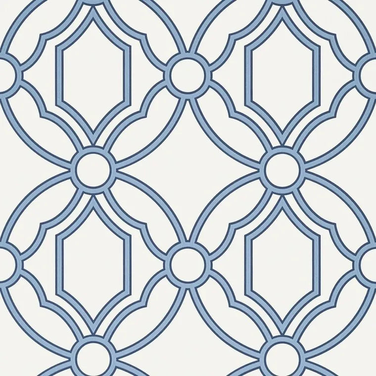 Closeup of a wallpaper showing its Geometric, Trellis, Two-tone pattern, color, and subtle texture.